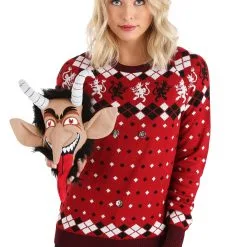 BigWan Apparel Co. Adult 3D Krampus Head Ugly Christmas Sweater -wizard of oz costume shop adult 3d krampus head unisex ugly christmas sweater alt2