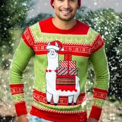 BigWan Apparel Co. Adult Christmas Llama Ugly Sweater 16 BigWan Apparel Co. Adult Christmas Llama Ugly Sweater -wizard of oz costume shop adult christmas llama ugly sweater alt 2