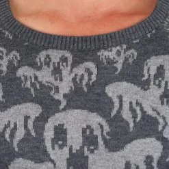 BigWan Apparel Co. Ghoulish Ghosts Halloween Sweater -wizard of oz costume shop adult ghoulish ghosts halloween sweater alt4