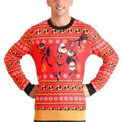 Mad Engine The Incredibles Red Ugly Christmas Sweater For Adults -wizard of oz costume shop adult incredibles red ugly christmas sweater alt 2