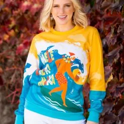 BigWan Apparel Co. Mele Kalikimaka Surfing Santa Ugly Christmas Sweatshirt -wizard of oz costume shop adult mele kalikimaka surfing santa ugly christmas sweater2