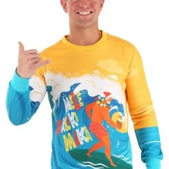 BigWan Apparel Co. Mele Kalikimaka Surfing Santa Ugly Christmas Sweatshirt -wizard of oz costume shop adult mele kalikimaka surfing santa ugly christmas sweater4