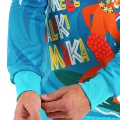 BigWan Apparel Co. Mele Kalikimaka Surfing Santa Ugly Christmas Sweatshirt -wizard of oz costume shop adult mele kalikimaka surfing santa ugly christmas sweater5