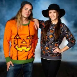 BigWan Apparel Co. Pumpkin Halloween Sweater For Adults -wizard of oz costume shop adult pumpkin halloween sweater