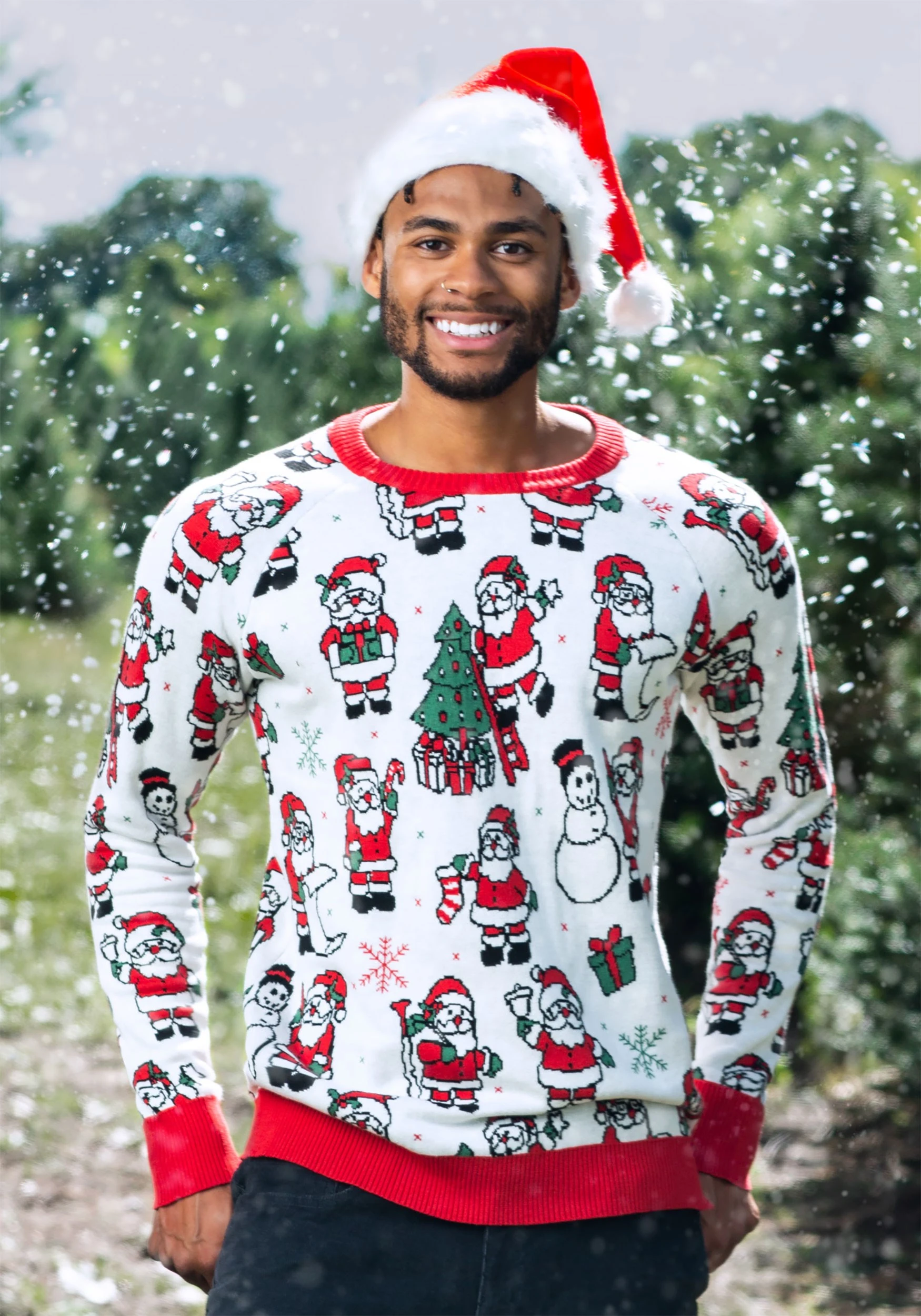 BigWan Apparel Co. Adult Repeating Santa Pattern Ugly Christmas Sweater 1 BigWan Apparel Co. Adult Repeating Santa Pattern Ugly Christmas Sweater