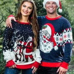 BigWan Apparel Co. Adult Vintage Santa & Reindeer Ugly Christmas Sweater -wizard of oz costume shop adult santa reindeer ugly christmas sweater alt 2