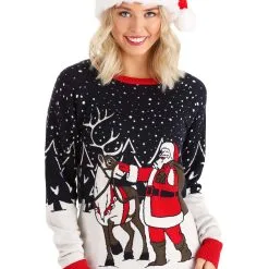 BigWan Apparel Co. Adult Vintage Santa & Reindeer Ugly Christmas Sweater -wizard of oz costume shop adult santa reindeer ugly christmas sweater alt 5
