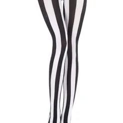 MUSIC LEGS Black And White Striped Tights For Women