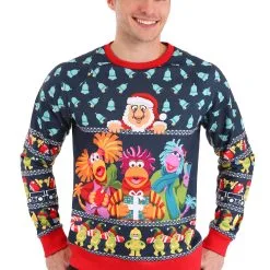BigWan Apparel Co. Adult Fraggle Rock Sublimated Ugly Christmas Sweatshirt -wizard of oz costume shop fraggle rock sublimated adult ugly christmas sweater alt7