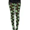 MUSIC LEGS Opaque Green Leaf Print Tights