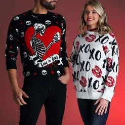 BigWan Apparel Co. Hugs And Kisses Valentine's Day Adult Sweater 9 BigWan Apparel Co. Hugs And Kisses Valentine's Day Adult Sweater -wizard of oz costume shop hugs and kisses valentines day sweater alt 1