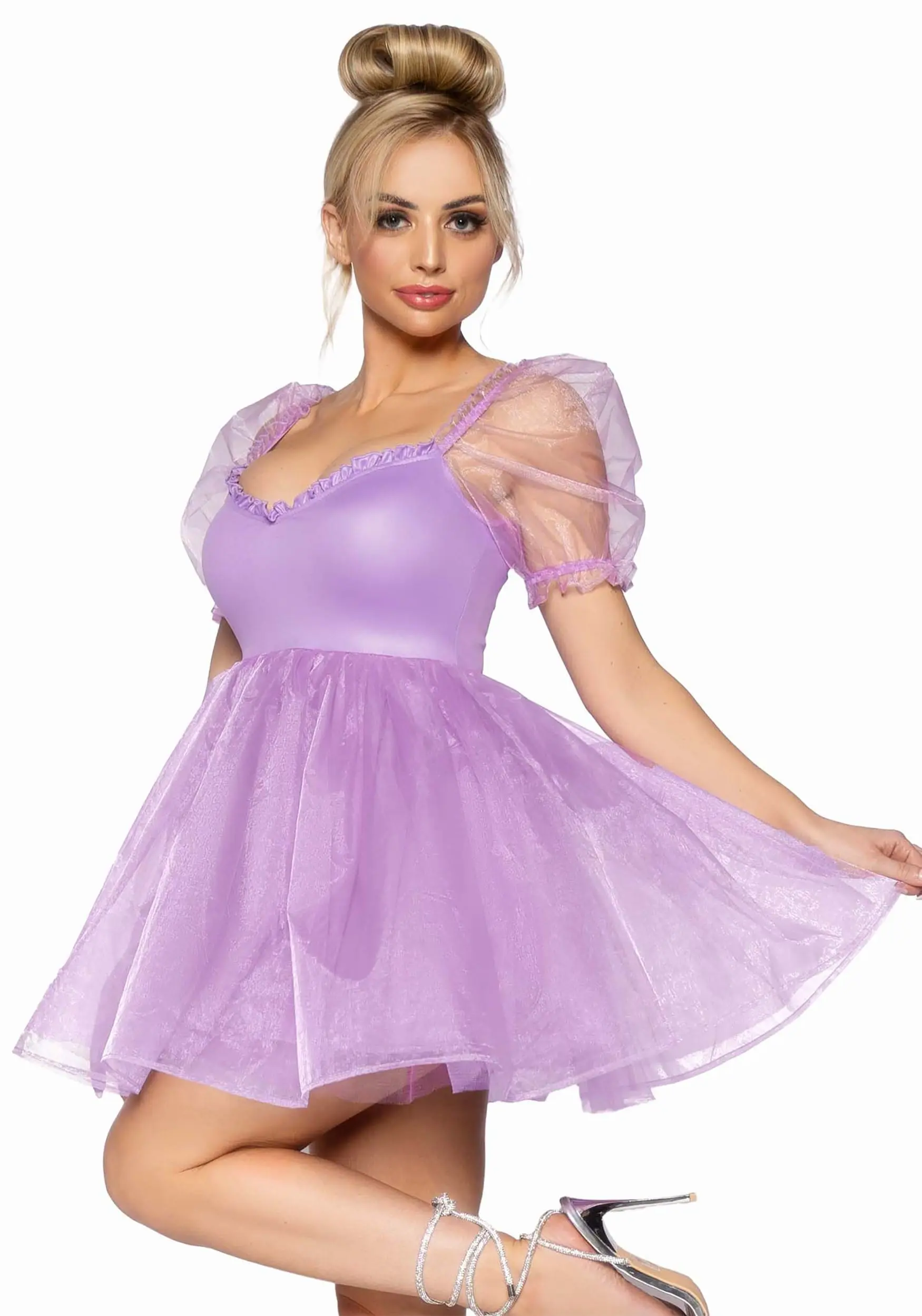 LEG AVENUE Lavender Irridescent Organza Babydoll Dress Costume For Women 3 LEG AVENUE Lavender Irridescent Organza Babydoll Dress Costume For Women - Image 3