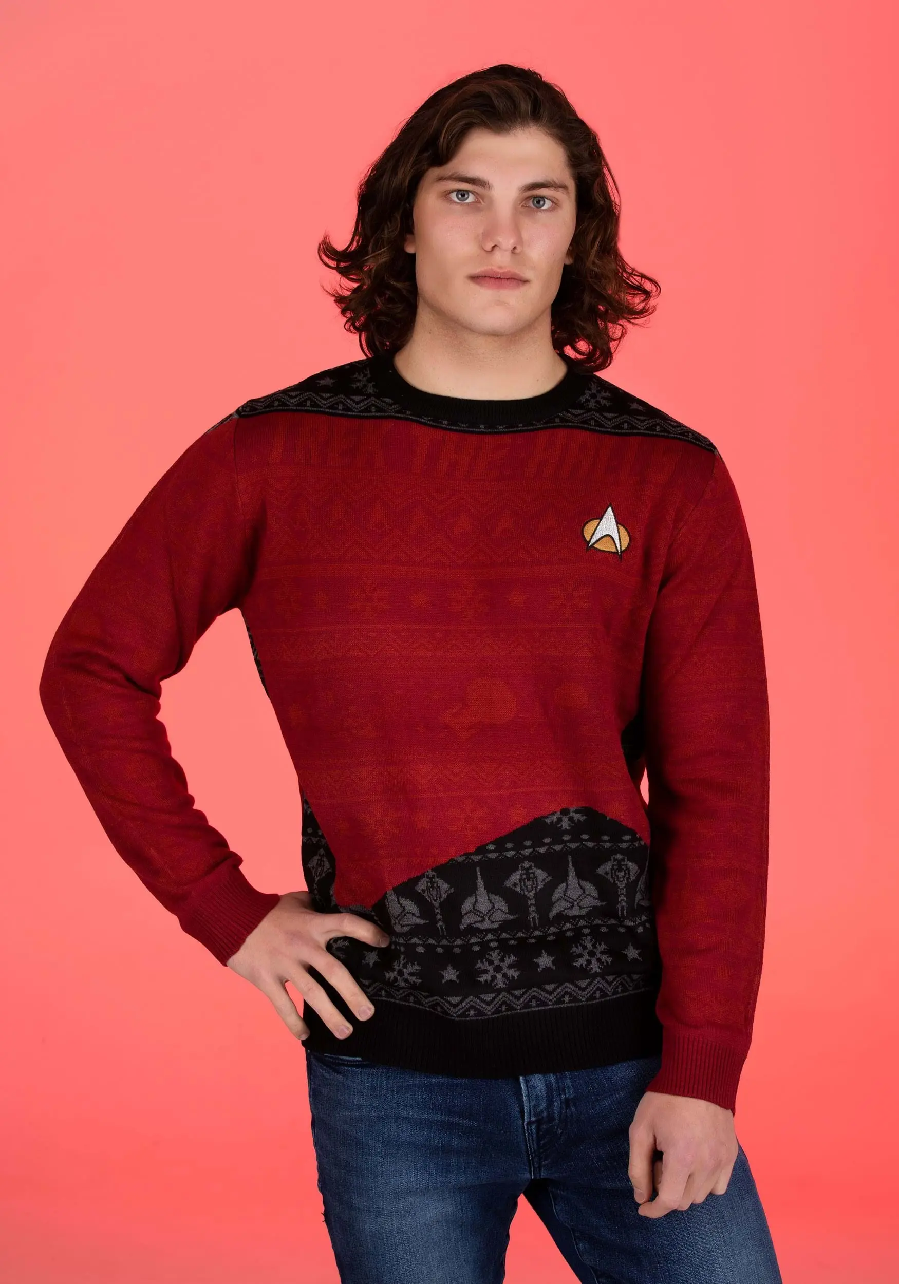 Rubber Road Ltd Adult Star Trek "Trek The Halls" Christmas Sweater 1 Rubber Road Ltd Adult Star Trek "Trek The Halls" Christmas Sweater