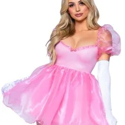 LEG AVENUE Pink Irridescent Organza Babydoll Dress Costume For Women