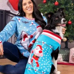 BigWan Apparel Co. Santa Vs Shark Holiday Sweater For Dogs -wizard of oz costume shop santa vs shark dog sweater alt 1