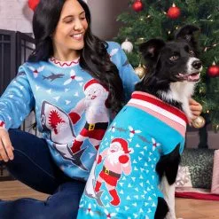 BigWan Apparel Co. Santa Vs Shark Holiday Sweater For Dogs -wizard of oz costume shop santa vs shark dog sweater alt 2