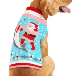 BigWan Apparel Co. Santa Vs Shark Holiday Sweater For Dogs -wizard of oz costume shop santa vs shark dog sweater alt 5