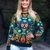 BigWan Apparel Co. Sugar Skull Halloween Adult Sweater