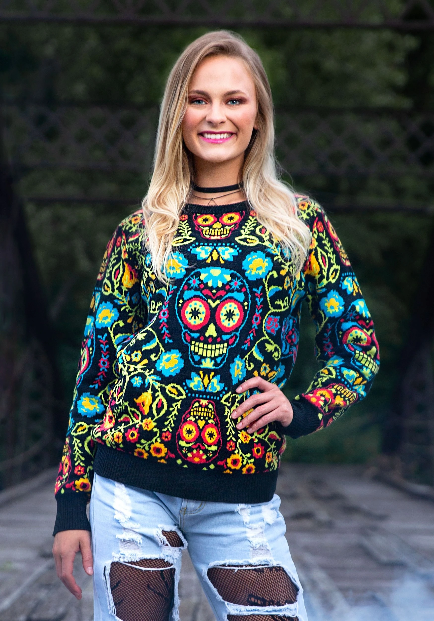 BigWan Apparel Co. Sugar Skull Halloween Adult Sweater 1 BigWan Apparel Co. Sugar Skull Halloween Adult Sweater