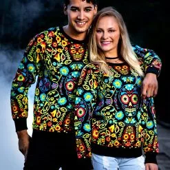 BigWan Apparel Co. Sugar Skull Halloween Adult Sweater 11 BigWan Apparel Co. Sugar Skull Halloween Adult Sweater -wizard of oz costume shop sugar skull halloween sweater alt2