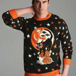 BigWan Apparel Co. Adult Vintage Halloween Cat Halloween Sweater -wizard of oz costume shop vintage halloween cat ugly halloween sweater alt 3