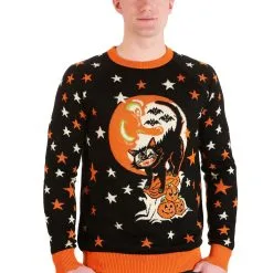 BigWan Apparel Co. Adult Vintage Halloween Cat Halloween Sweater -wizard of oz costume shop vintage halloween cat ugly halloween sweater alt 5