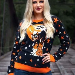 BigWan Apparel Co. Adult Vintage Halloween Cat Halloween Sweater -wizard of oz costume shop vintage halloween cat ugly halloween sweater alt 6