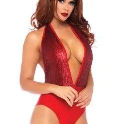 LEG AVENUE Women's Red Plunging Halter Bodysuit Costume