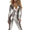 Forplay Women's Solid Silver Mock Neck Jumpsuit Costume